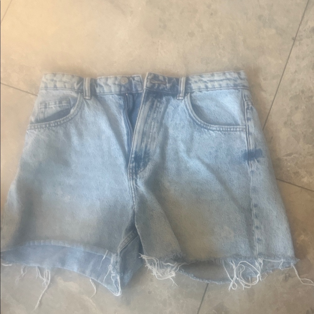 Zara Light Blue Distressed Jean Shorts